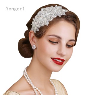 Yonger ที่คาดผม ประดับพลอยเทียม ยืดหยุ่น สีดํา 1920s เครื่องประดับ สําหรับผู้หญิง