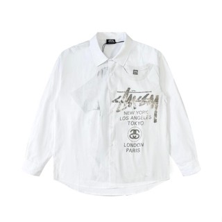 2105 stussy เสื้อเชิ้ต แขนยาว สําหรับผู้ชาย ผู้หญิง