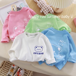 พร้อมส่ง เสื้อยืดแขนยาวลําลอง ผ้าฝ้ายแท้ ขนาดเล็ก กลาง เข้ากับทุกการแต่งกาย แฟชั่นฤดูใบไม้ผลิ และฤดูใบไม้ร่วง สําหรับเด็กผู้ชาย และเด็กผู้หญิง 80 @