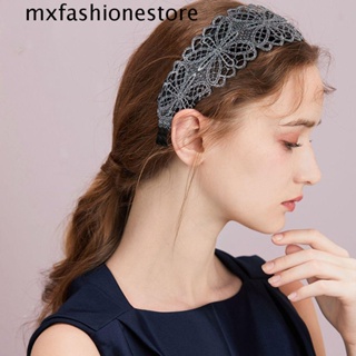 Mxfashione ที่คาดผมผู้หญิง ที่สง่างาม วินเทจ ล้างหน้า ดอกไม้ ด้านข้างกว้าง กันลื่น ลูกไม้ ที่คาดผม