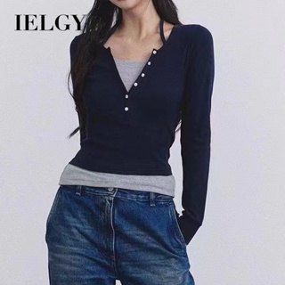 Ielgy เสื้อยืด แขนยาว กระชับสัดส่วน หวานแหวว สําหรับผู้หญิง