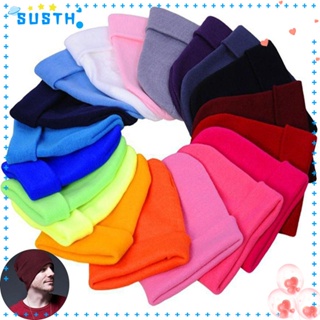 Susth หมวกบีนนี่ ผ้าถัก สีพื้น น่ารัก สําหรับผู้หญิง ผู้ชาย 18 สี