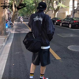 เสื้อแจ็กเก็ตบาสเก็ตบอลลําลอง กันลม ทรงหลวม พิมพ์ลาย Stussy สไตล์เรโทร สําหรับผู้ชาย และผู้หญิง