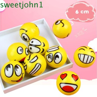 Sweetjohn ลูกบอลโฟมฟองน้ํา PU ลายหน้ายิ้ม สีเหลือง 6 ซม. สําหรับนวดข้อมือ ออกกําลังกาย