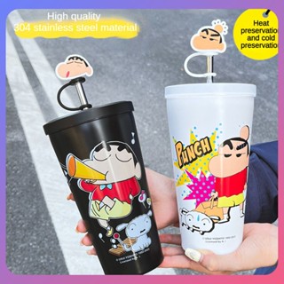 ☛ 600ml Crayon Shin-chan ถ้วยเก็บน้ำร้อนการ์ตูนถ้วยน้ำขวดสแตนเลสถ้วยสูญญากาศถ้วยฟางสำหรับของขวัญเครื่องใช้ในบ้าน srlive