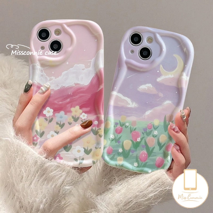 ภาพวาดสีน้ํามันดอกไม้สดtulipสําหรับiphone 16 11 15 14 13 12 Pro MAX 16 7 6 8 15 6S Plus XR XS MAX X SE 2020 นุ่ม 3Dหยักขอบโค้งที่สวยงามStarry Skyกรณี