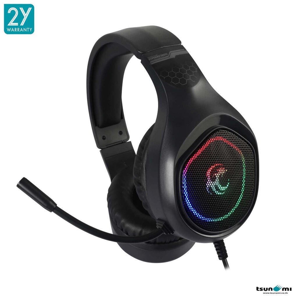 Tsunami X2 หูฟังเกมมิ่ง RGB 7.1 Virtual Sound 50mm Driver Black