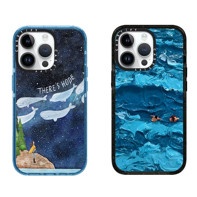 เคสโทรศัพท์มือถือ ซิลิโคนนิ่ม ลายภาพวาดสีน้ํามัน รูปปลาวาฬ ประดับกลิตเตอร์ ระยิบระยับ CASETI สําหรับ iPhone 15 14 Plus 11 12 13 Pro 15Pro Max