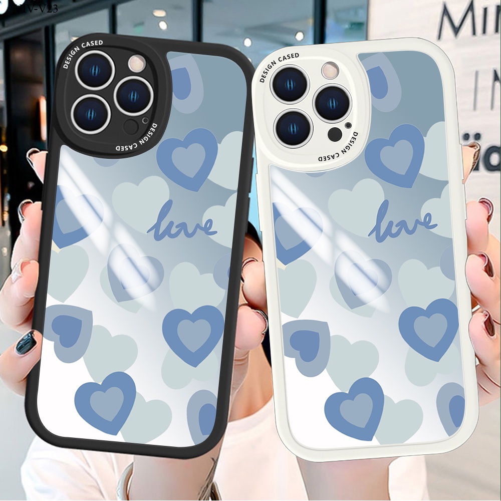 VIVO V23 V25 V25E V23E V11I V5 V5S V15 V9 S1 Pro Lite 5G เคสวีโว่ สำหรับ Case Shockproof Silicone Blue Loves Pattern Ultra-thin Mirror เคสโทรศัพท์ Cover