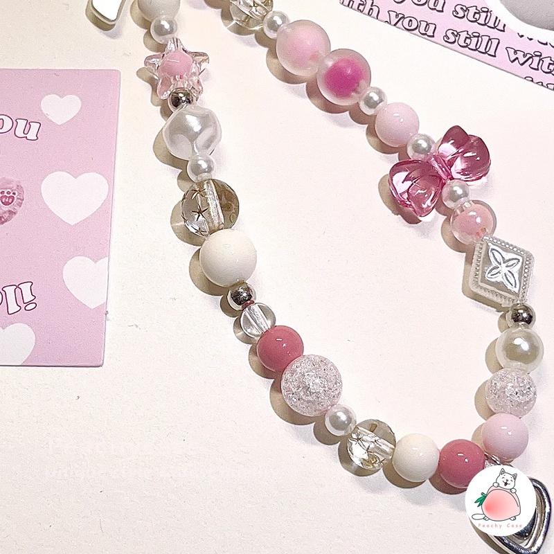 สายโซ่คล้องโทรศัพท์มือถือ สร้อยข้อมือ จี้โบว์ ดาว ดินโพลิเมอร์ แฮนด์เมด สีชมพู - รูปที่ 6