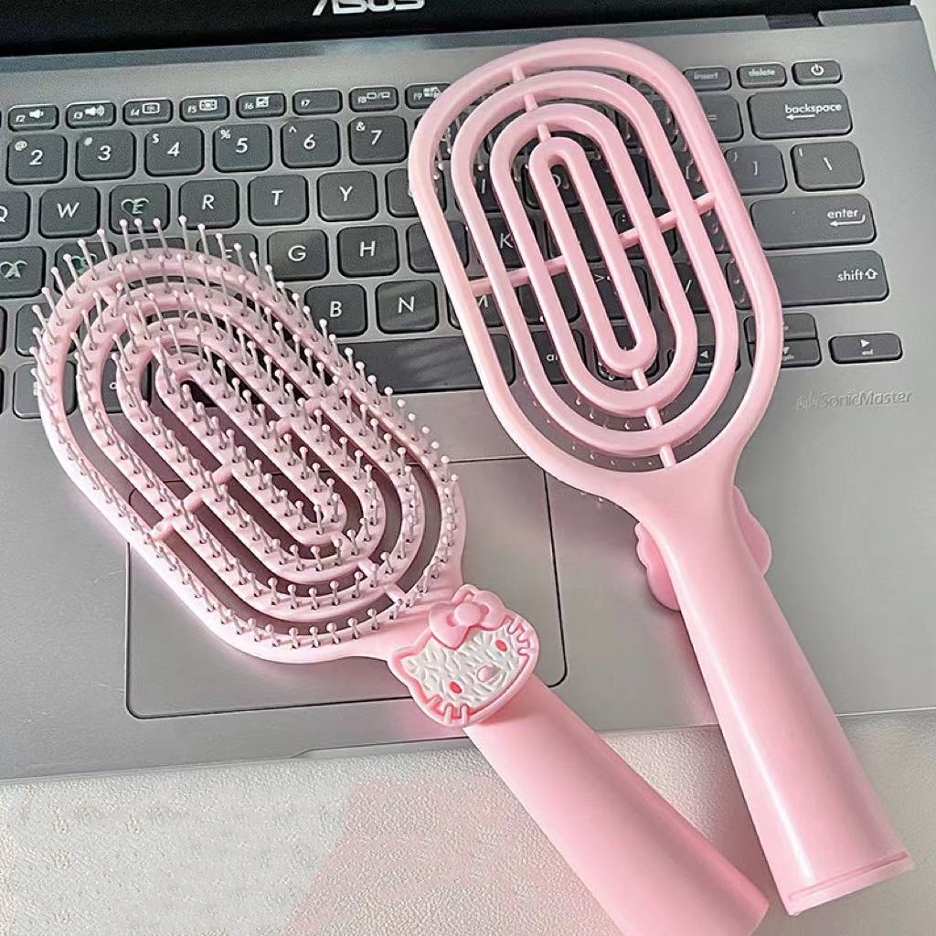 ใหม่ KT Cat Hollow ดัดหวี DIY โค้ง Vent Fluffy หวีเปียกและแห้ง Dual-use นักเรียน Simple นวดหวีไม่มีกระดูกแปรงผม