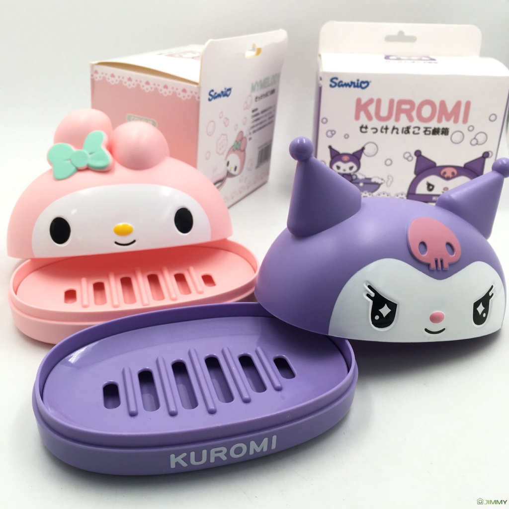 Sanrio Kawaii สบู่กล่อง 3d การ์ตูน My Melody Kuromi สบู่กันน้ำสบู่ท่อระบายน้ำแบบพกพากล่องเก็บคอนเทนเนอร์ของขวัญ