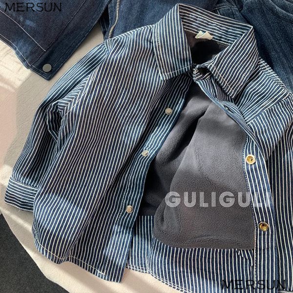 เสื้อแจ็กเก็ตลําลอง ผ้าฟลีซ แบบหนา ทรงหลวม ลายทาง แฟชั่นฤดูใบไม้ร่วง และฤดูหนาว สไตล์เกาหลี สําหรับเด็กผู้ชาย 6UQQ 2022