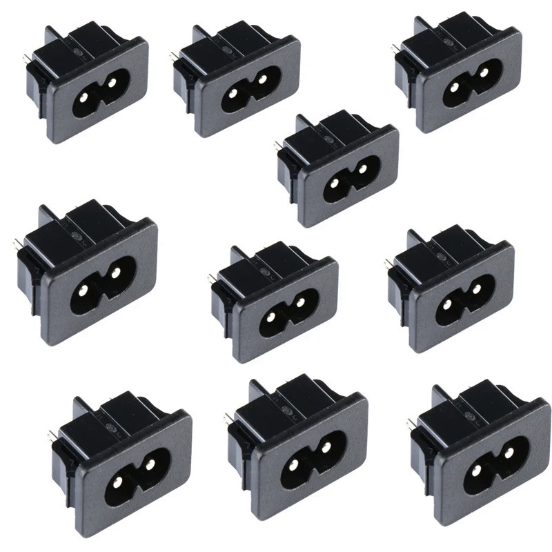 ปลั๊กซ็อกเก็ตเชื่อมต่อ IEC320 C8 ตัวผู้ AC 250V 2.5A 2Pin 8 สีดํา 10 ชิ้น