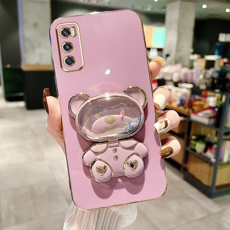 Quicksand Liquid Bearเคสโทรศัพท์สําหรับVivo V20 Pro V20SE V2022 Y70 V30 Pro V30EหรูหราElectroplatingปลอกพร้อมขายึดฝาครอบป้องกัน