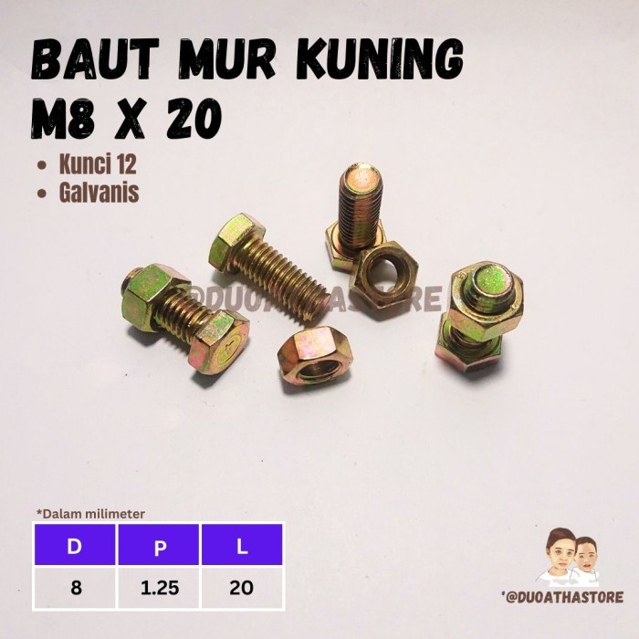 M8x20 น็อตสายฟ้าเหลือง BMK Hex M8 x 20 FT