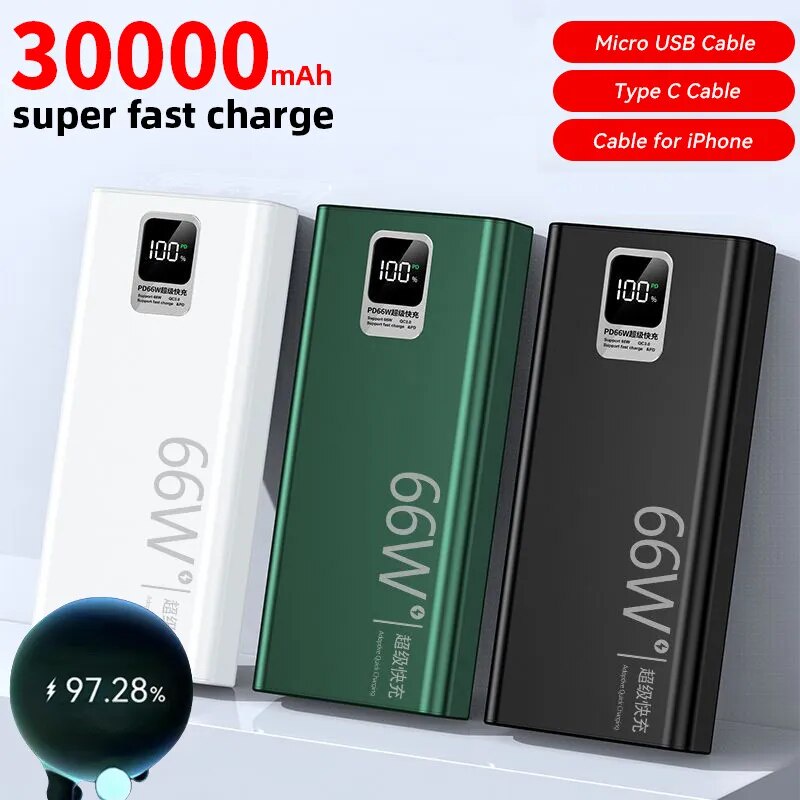 66W 30000mAh Digital Display PowerBank Super Fast Charging Portable Power bank External Battery For 