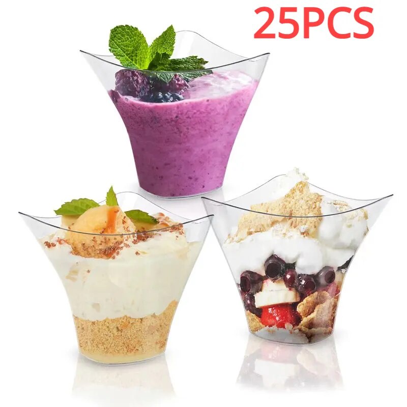 25/50PCS Disposable Dessert Cups for Party Birthday 3.4OZ Twisted Triangle Mousse  Dessert Cup Ice C