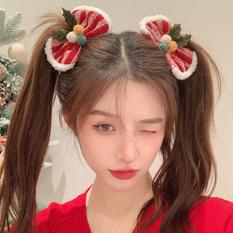 กิ๊บติดผม ประดับโบว์ สีแดง สไตล์คริสต์มาส แฟชั่นฤดูหนาว สําหรับเด็กผู้หญิง
