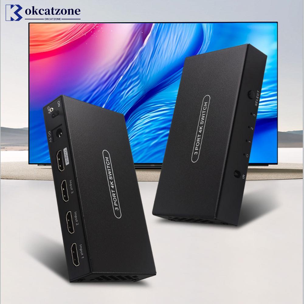 Okcatzone สวิตช์วิดีโอ สามเข้า ออกหนึ่ง HDMI2.0 ความละเอียดสูง 4K60Hz หน้าจอทีวี คอมพิวเตอร์ B4P3