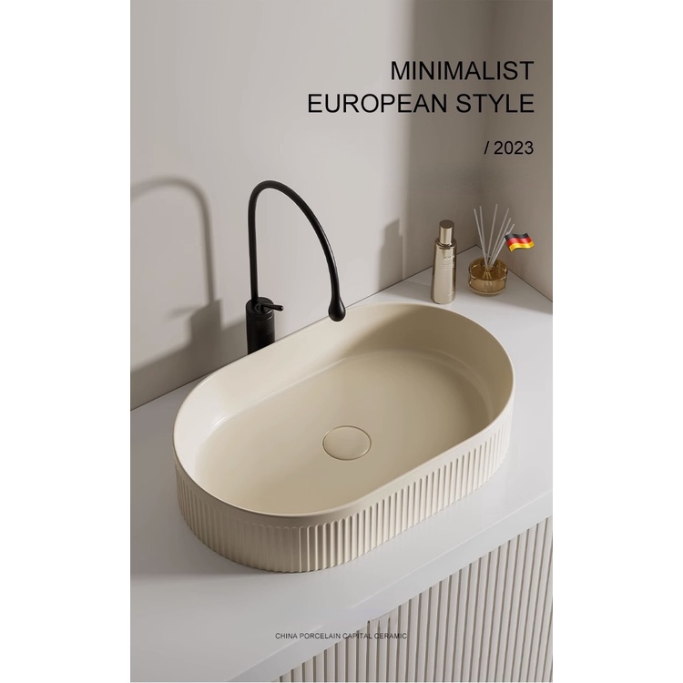 อ่างล้างหน้าเซรามิค อ่างล้างหน้ารูปไข่ระเบียง อ่างล้างหน้าอ่างล้างหน้าเคาน์เตอร์เซรามิคห้องน้ำ - รูปที่ 7