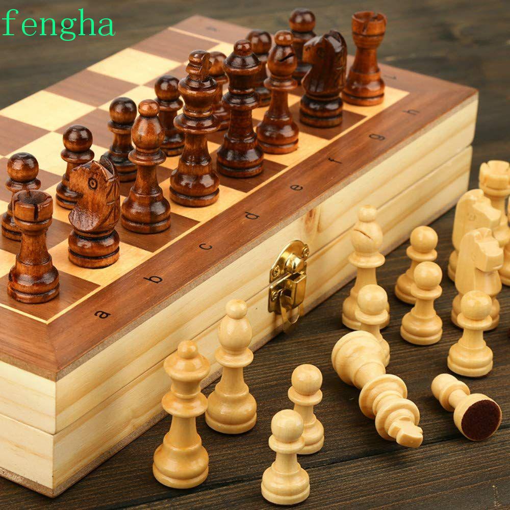 Fengha เกมกระดานหมากรุก แบบไม้ แม่เหล็ก พับได้ แบบพกพา