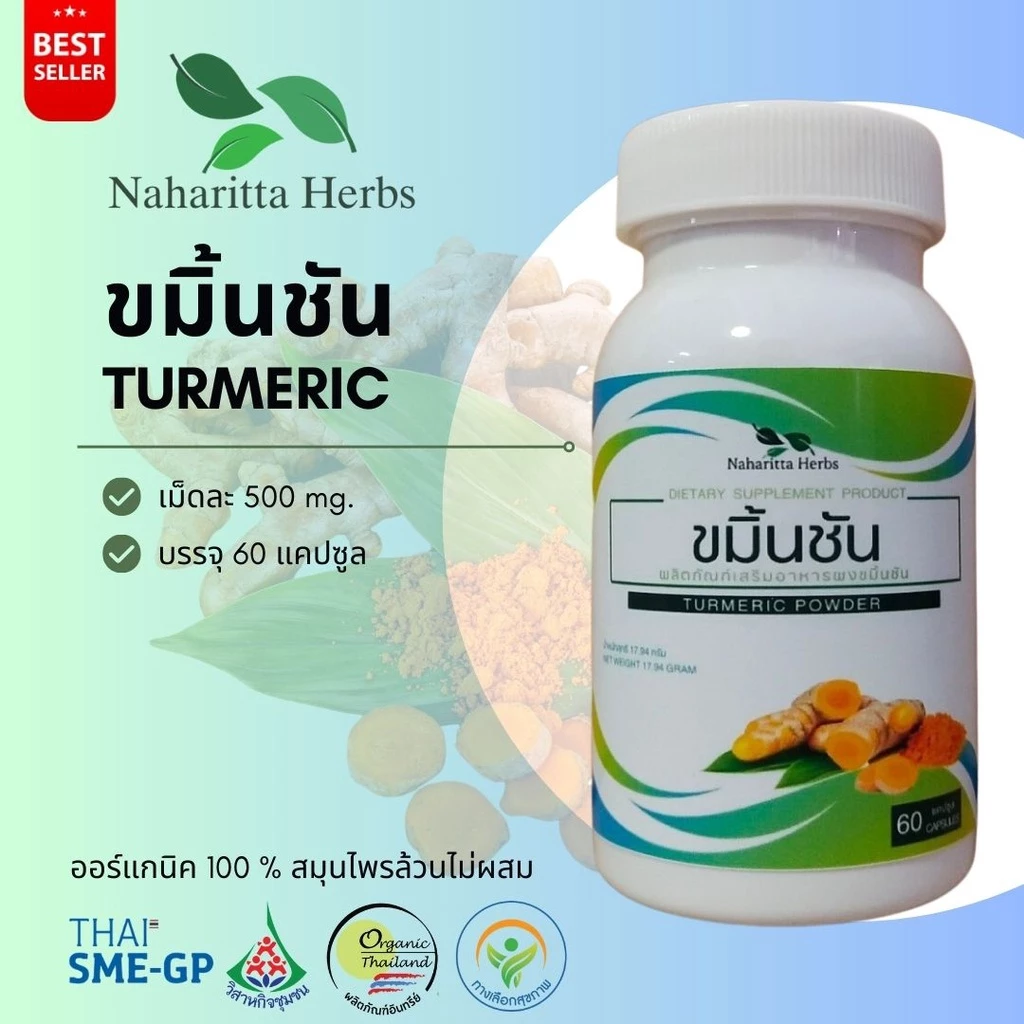 ขมิ้นชัน Turmeric 100% 60cap. ส่งไว คุณภาพดี