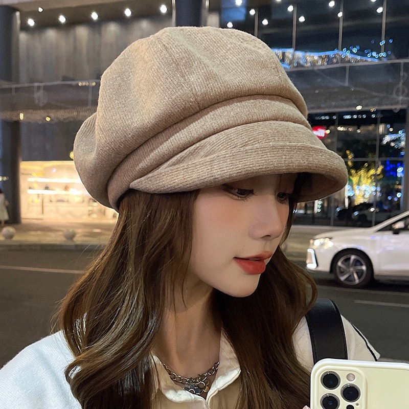 หมวกเบเร่ต์ ทรงแปดเหลี่ยม เข้ากับทุกการแต่งกาย แฟชั่นฤดูใบไม้ร่วง และฤดูหนาว สไตล์อังกฤษเรโทร