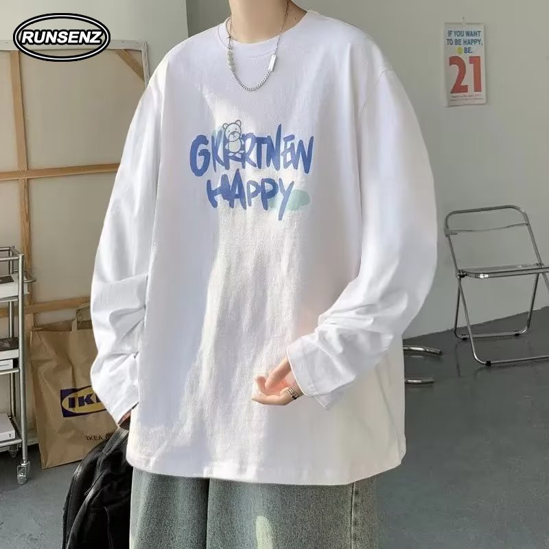 เสื้อยืดลําลอง แขนยาว คอกลม ทรงหลวม ขนาดใหญ่ สําหรับผู้ชาย ไซซ์ M - 8XL