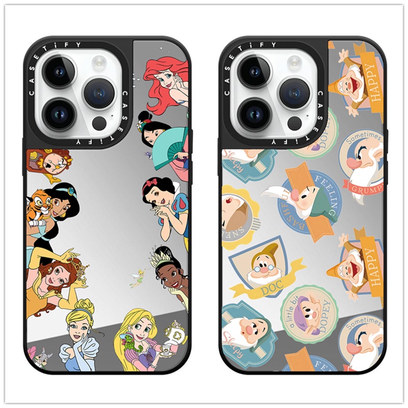Casetifg Disney Princess Dwarfกระจกคุณภาพสูงเคสโทรศัพท์พร้อมกล่องสําหรับiPhone 16 11 12 13 14 15 Pro Max 15 14 16 PlusซิลิโคนTPUกันกระแทกป้องกันกรณีฮาร์ดปกหลัง