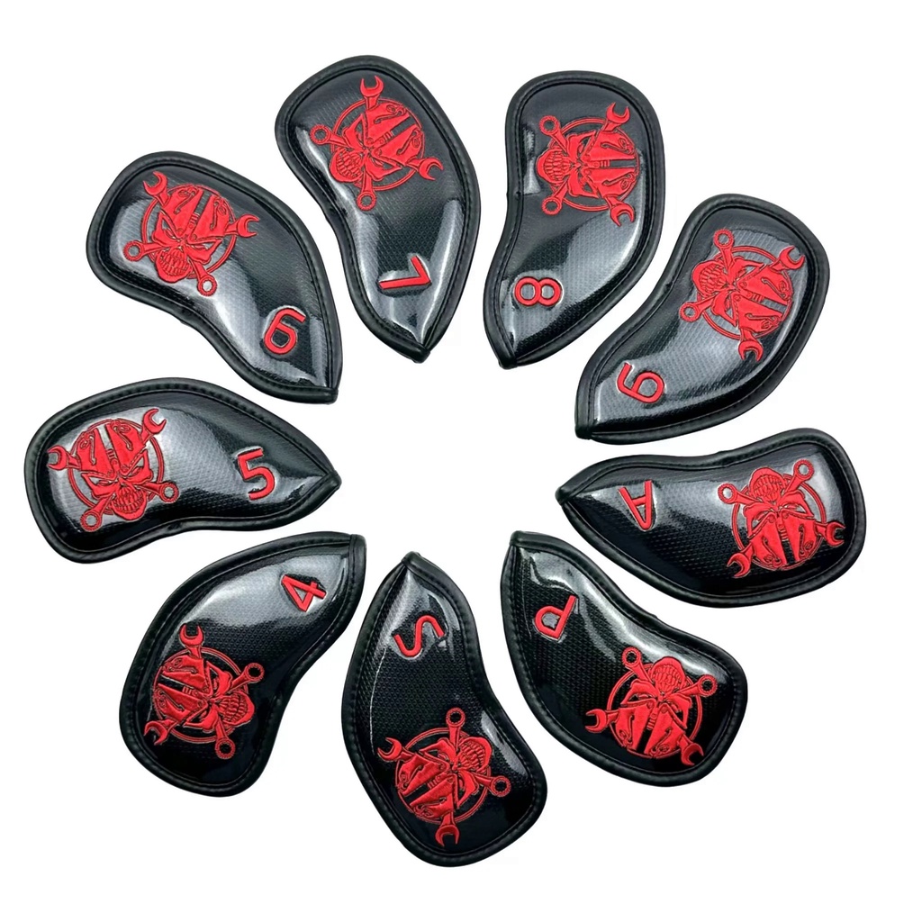 9pcs/set PU Leather with Iron Man Embroidery Golf Club Iron Head Cover 4,5,6,7,8,9,P,A,S