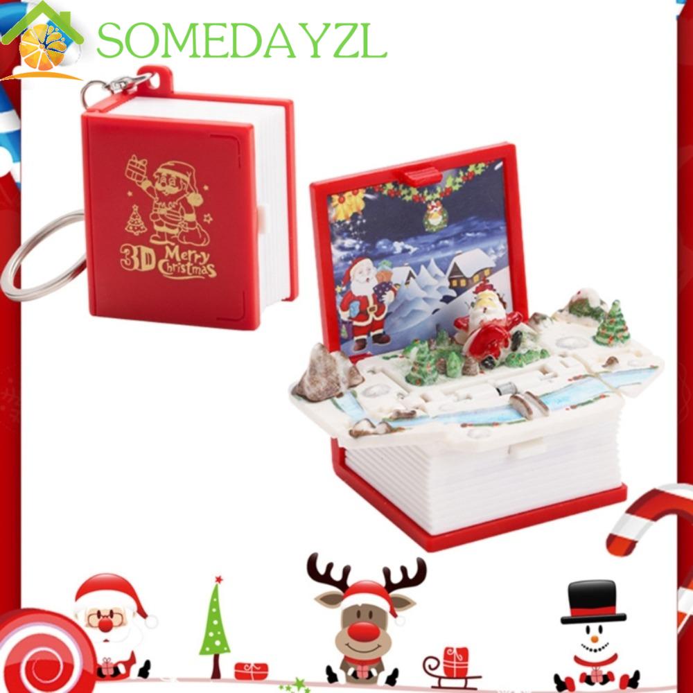 Somedayzl พวงกุญแจพลาสติก รูปหนังสือ ปราสาท ซานต้า 3D ขนาดเล็ก พับได้ ของขวัญวันเกิด