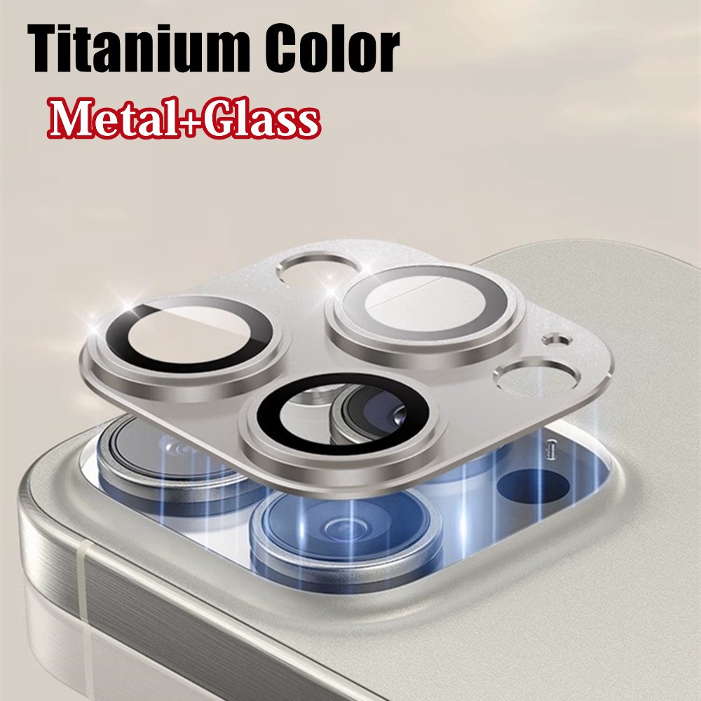 ฝาครอบป้องกันกล้อง สีไทเทเนียม โลหะ สําหรับ IPhone 13 14 15 Pro Max 14 15 Plus กระจกนิรภัย ป้องกันเลนส์ อุปกรณ์เสริม