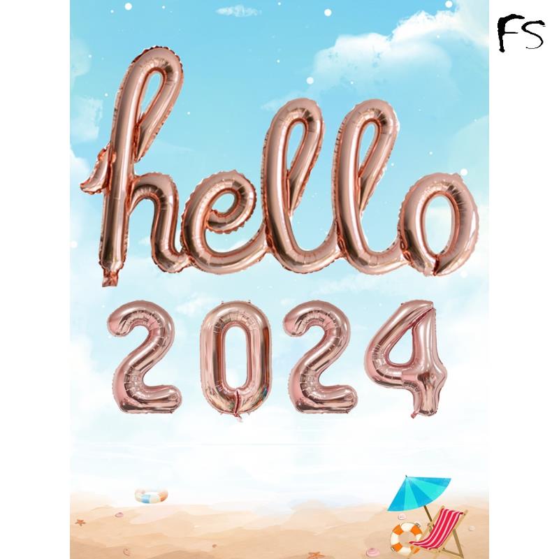 ลูกโป่งฟิล์มอลูมิเนียม ลายตัวอักษรภาษาอังกฤษ Hello 2024 ขนาด 16 นิ้ว สําหรับตกแต่งปาร์ตี้ปีใหม่