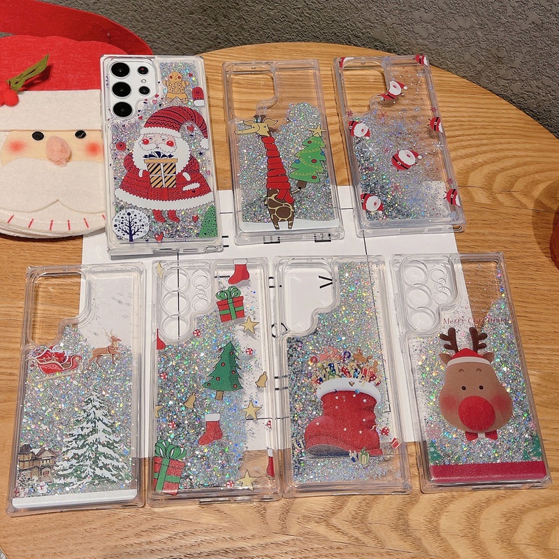 เคสโทรศัพท์มือถือ TPU กันกระแทก ลายคริสต์มาส มีทรายไหล สําหรับ Samsung S20 Ultra S20 A54 5G A52 A33 A23