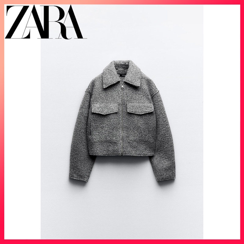 Zara ใหม่ เสื้อแจ็กเก็ตสั้น แฟชั่นฤดูใบไม้ร่วง สําหรับผู้หญิง