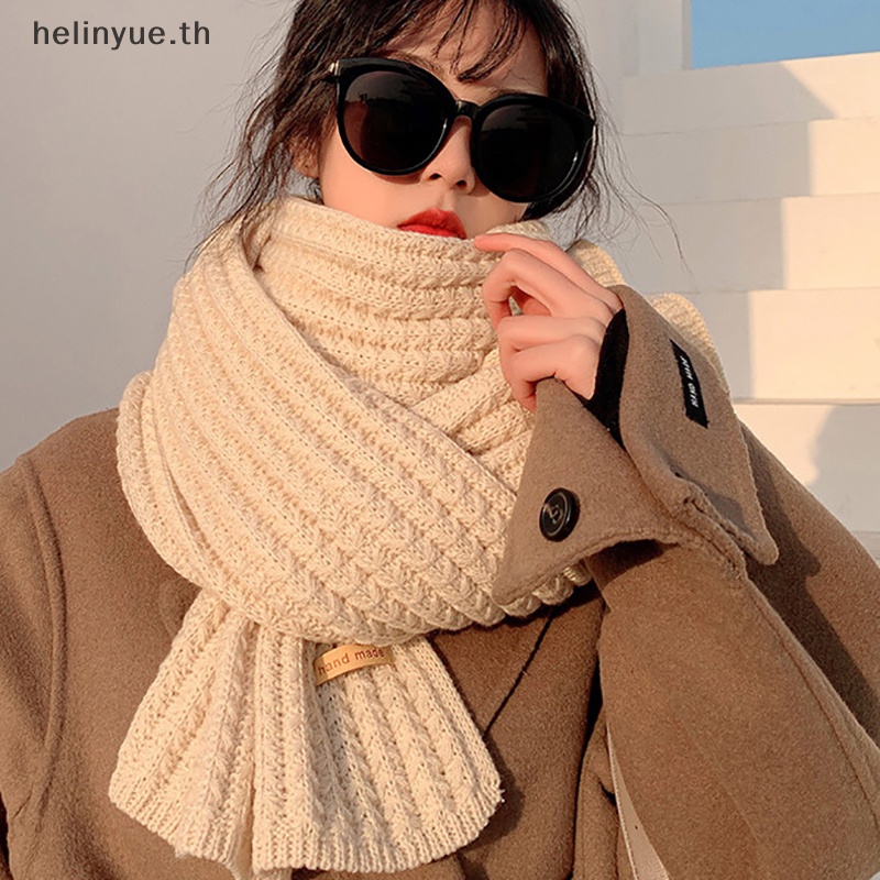 Helinyue ผ้าพันคอ ผ้าถัก แบบหนา ให้ความอบอุ่น สไตล์เกาหลี เหมาะกับฤดูใบไม้ร่วง และฤดูหนาว สําหรับผู้หญิง และผู้ชาย TH