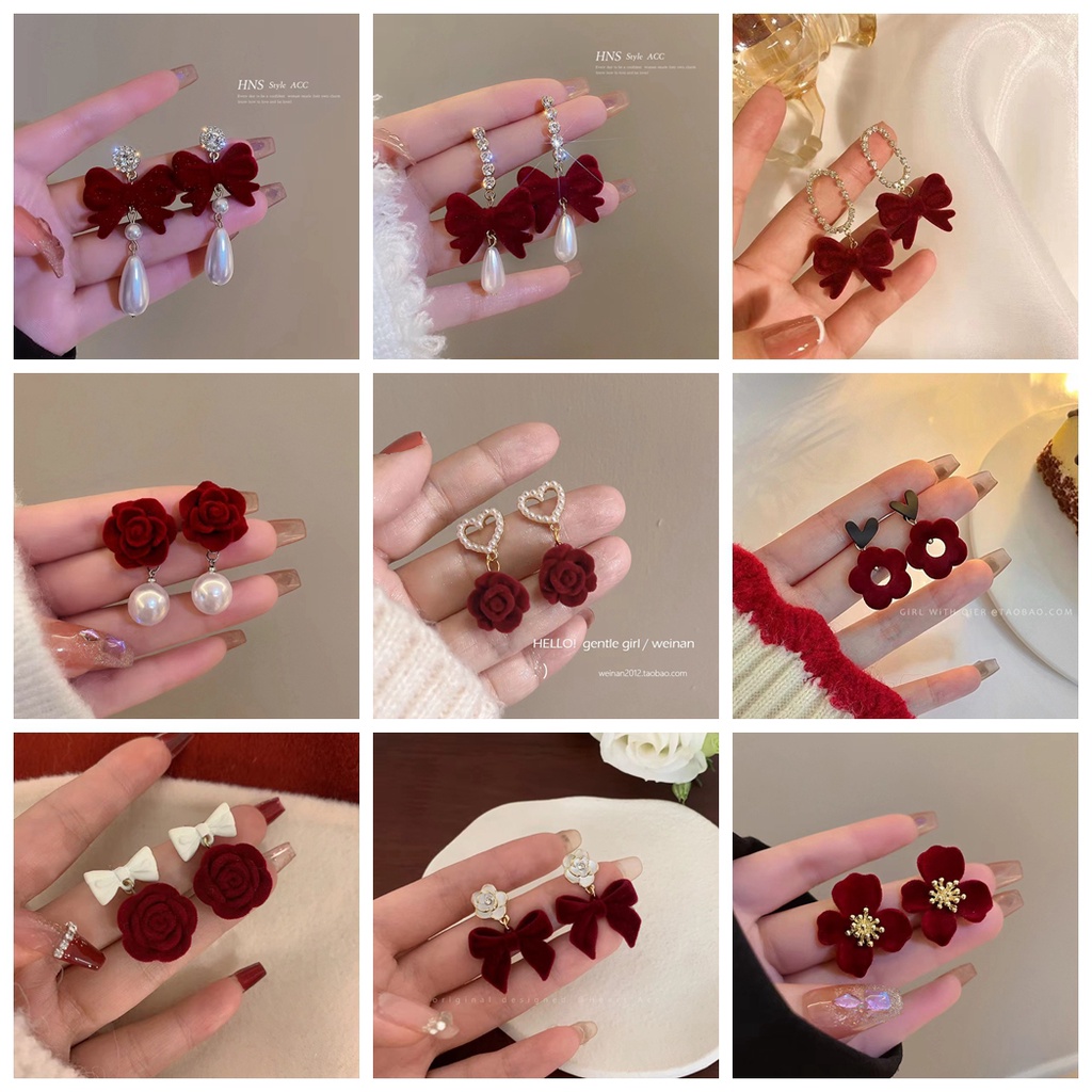 ต่างหู โลหะผสม รูปโบว์ ดอกไม้ ประดับมุก สําหรับผู้หญิง