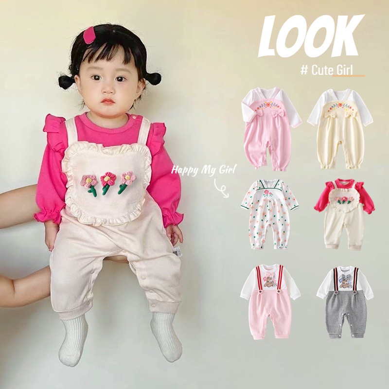 ชุดรอมเปอร์ บอดี้สูท แขนยาว ผ้าฝ้าย สไตล์จีน น่ารัก แฟชั่นฤดูใบไม้ผลิ และฤดูใบไม้ร่วง สําหรับเด็กผู้หญิง อายุ 0-36 เดือน