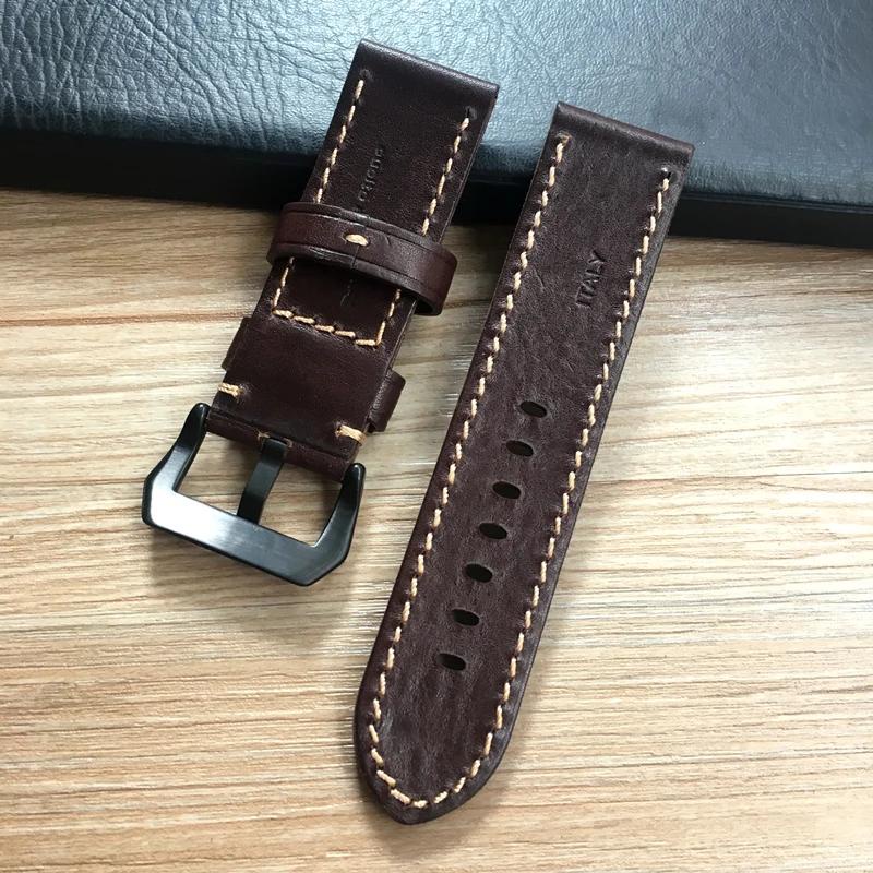 สายนาฬิกาข้อมือหนังแท้ สีน้ําตาลอิตาลี คุณภาพสูง 24 มม. 26 มม. สําหรับ PAM Panerai 44 มม. 47 มม.