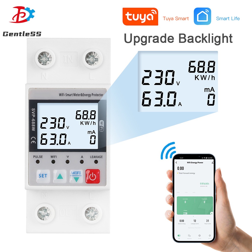 SVP688 63A 230V Tuya WIFI รีโมทคอนโทรลแรงดันไฟฟ้า/กระแสเงินสดเมตรป้องกันการรั่วไหล Power Protector