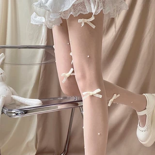 🌈พร้อมส่งจากไทย🧦ถุงน่องโบว์ ถุงน่องยาว บางเฉียบ สไตล์โลลิต้าญี่ปุ่น
