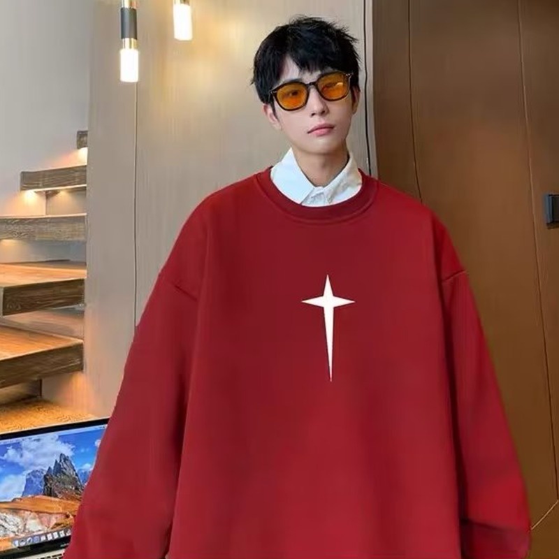 【ไซซ์ M-8xl】เสื้อกันหนาวแขนยาว คอกลม พิมพ์ลายดาว สีเขียว สไตล์เกาหลี เหมาะกับฤดูใบไม้ร่วง สําหรับผู้ชาย และผู้หญิง