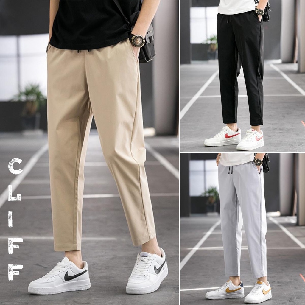 CLIFF -COD✅สไตล์เกาหลี กางเกงขายาวผู้ชาย เอวยางยืด ซีรีส์สีล้วน เรียบง่ายและมีสไตล์