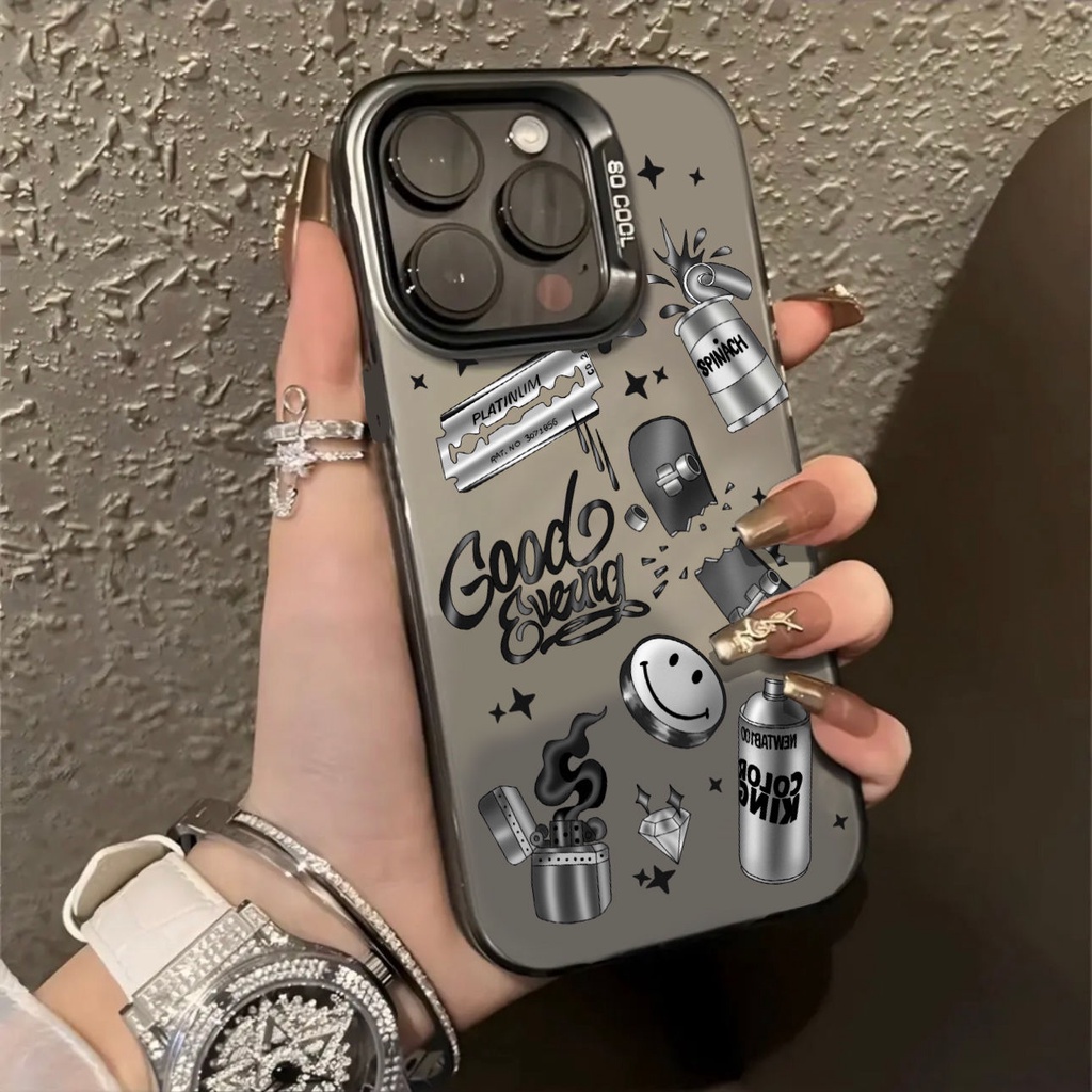แฟชั่นแบรนด์ Goodle สีเทาสําหรับ Apple 15/16Promax เคสโทรศัพท์ Iphone13/14Plus ใหม่ 12 รวมทุกอย่าง 11Promax 7/8plus Soft