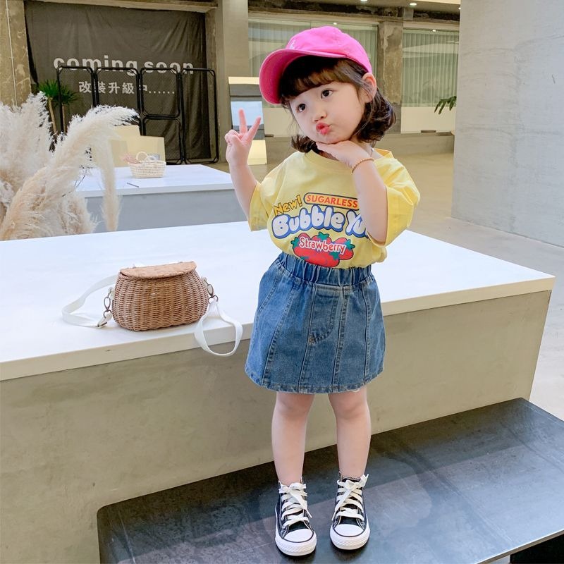 【Girl Tshirt】เสื้อยืดคอกลม แขนสั้น ผ้าฝ้าย พิมพ์ลาย ทรงหลวม สไตล์เกาหลี สําหรับเด็กผู้หญิง (1-13 ปี)