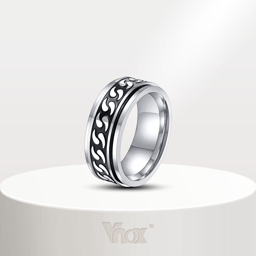 Vnox แหวนโซ่ สเตนเลส 8 มม. หมุนได้ เครื่องประดับแฟชั่น ของขวัญวันเกิด สําหรับผู้ชาย