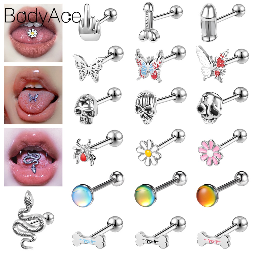 Bodyace จิวเจาะลิ้น รูปผีเสื้อ สเตนเลส 14G สไตล์พังก์ โกธิค 1 ชิ้น