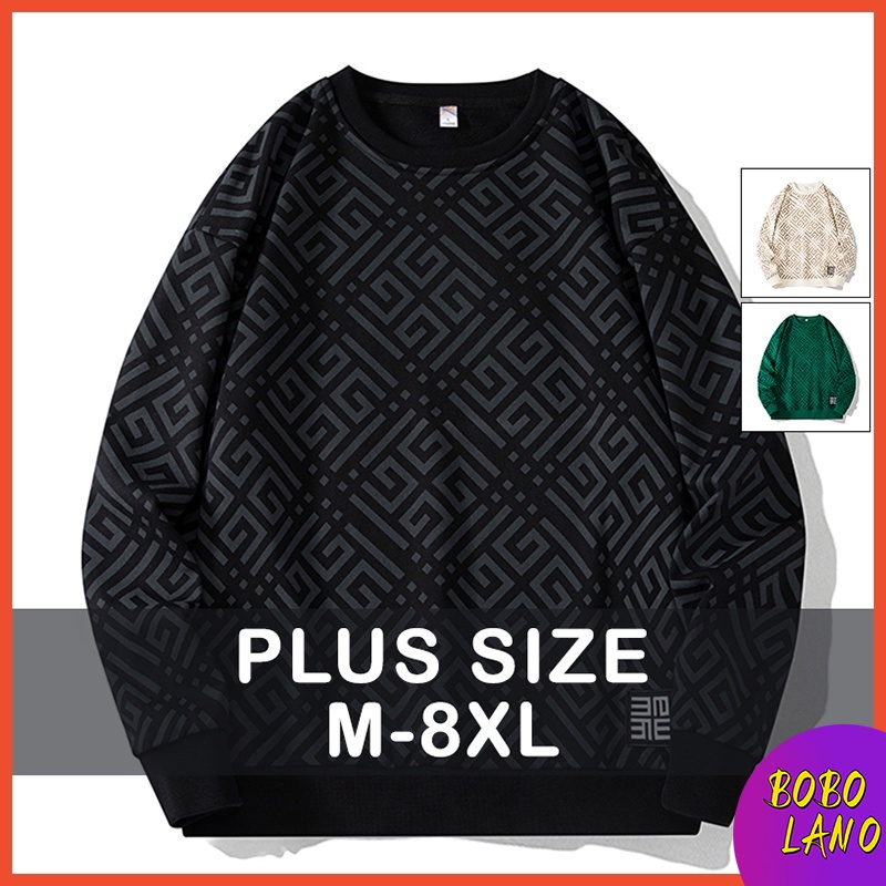 [ม-8เอ็กแอล] เสื้อกันหนาว บวก ขนาดผู้ชายผู้หญิงขนาดใหญ่สไตล์เกาหลีคอกลมแขนยาวพิมพ์สีดําสีเขียวท็อปส์ผู้ชายฤดูใบไม้ผลิฤดูใบไม้ร่วงสบายๆหลวมเสื้อสวมหัว สาย ขนาดใหญ่เสื้อผ้