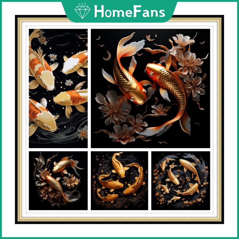 【HF】ชุดงานปักครอสติชเม็ดบีด ทรงเพชร ลายปลาคาร์พ 5D สําหรับตกแต่งบ้าน ห้องนอน ห้องนั่งเล่น
